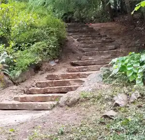 Natural stone stair steps.